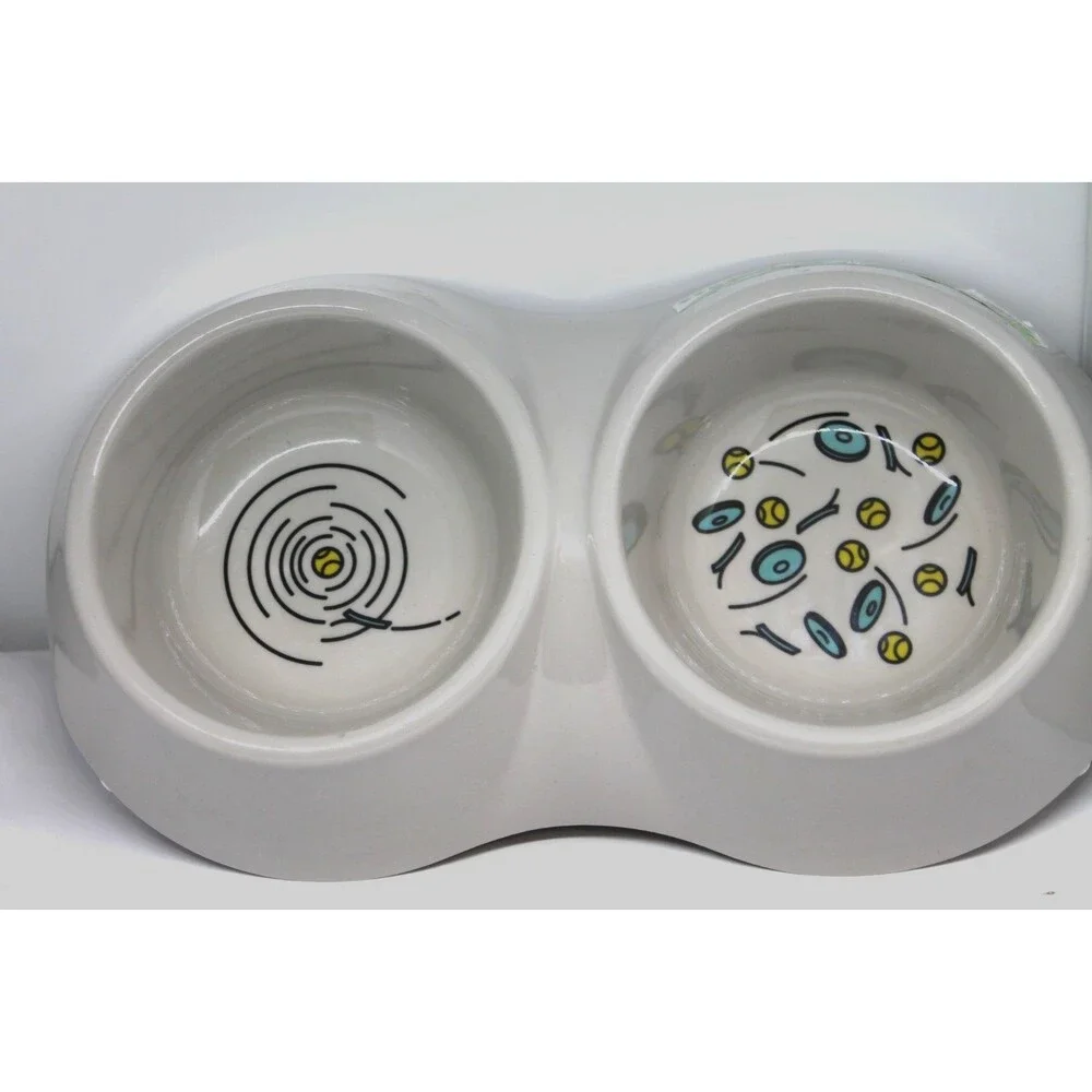 VanNess Ecoware Bamboo Double Cat Dish 16 oz - 12” x 7” Heavy Duty Non-Skid Gray